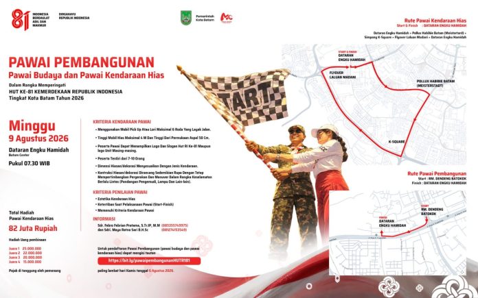 Ketentuan dan Hadiah Pawai Pembangunan HUT ke-81 RI tingkat Kota Batam. HUMAS DISKOMINFO BATAM